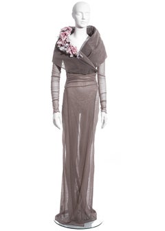 Dolce & Gabbana mauve mesh evening coat dress with floral motifs, ss 1998