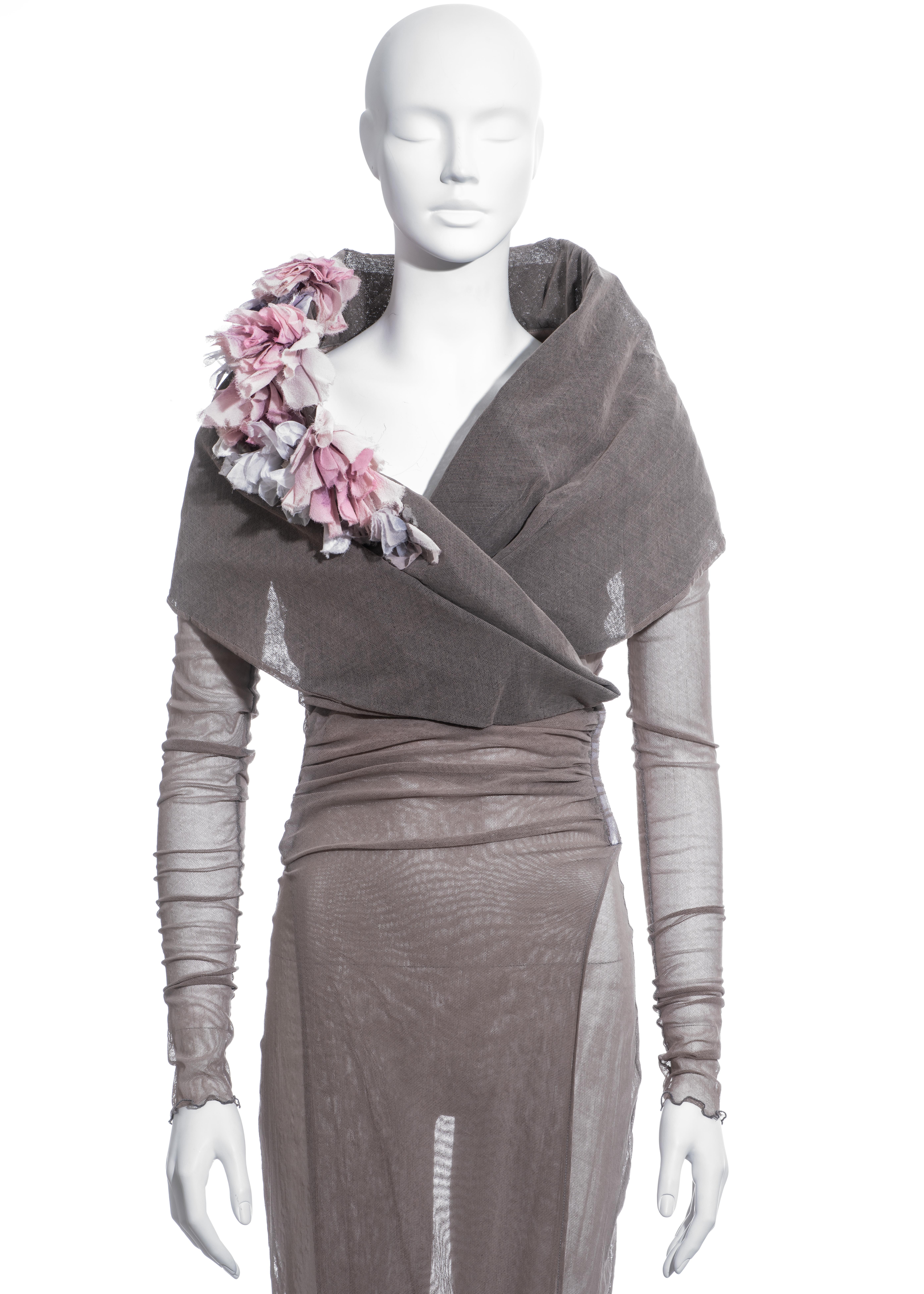 Gray Dolce & Gabbana mauve mesh evening coat dress with floral motifs, ss 1998 For Sale