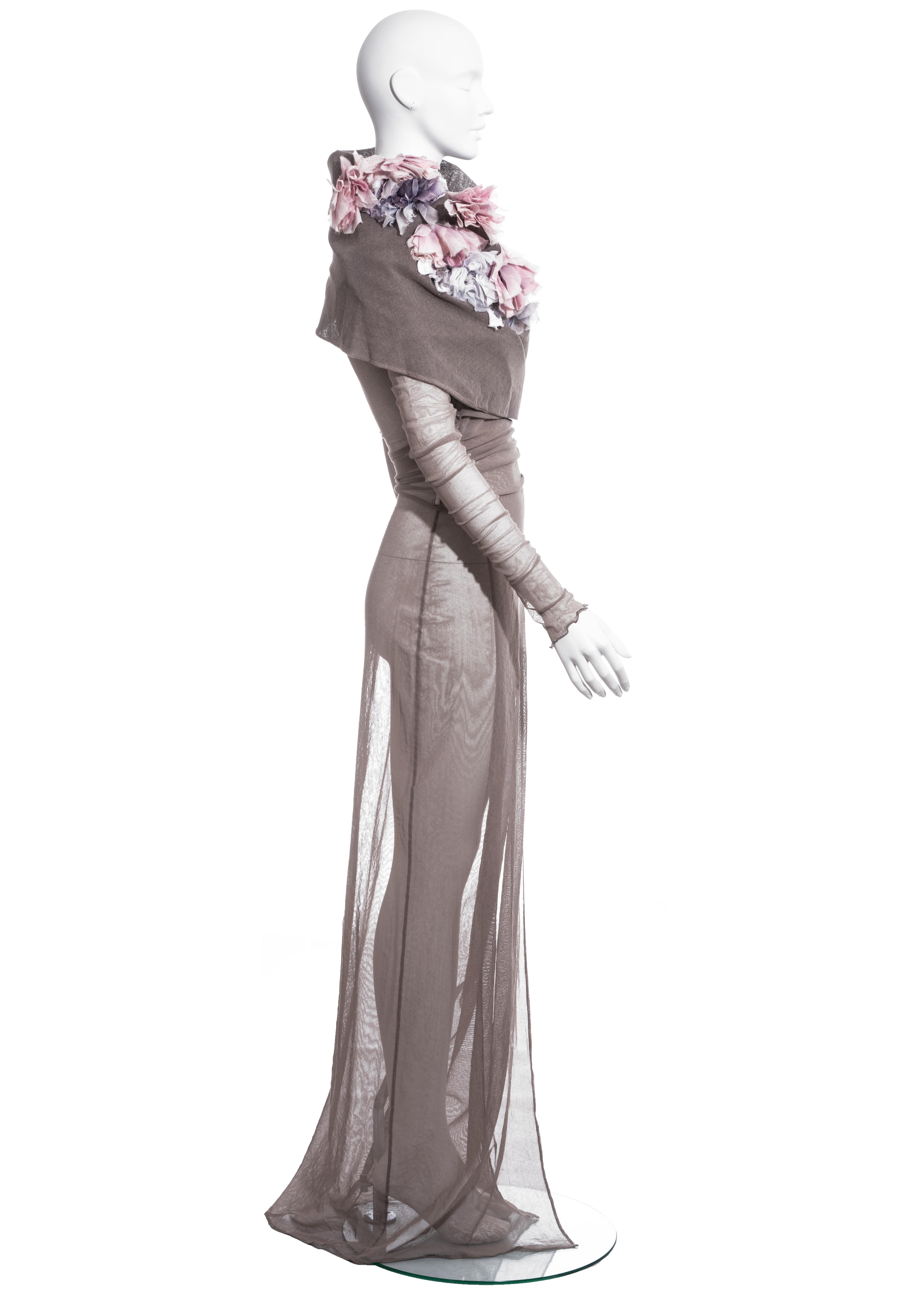 Dolce & Gabbana mauve mesh evening coat dress with floral motifs, ss 1998 For Sale 1