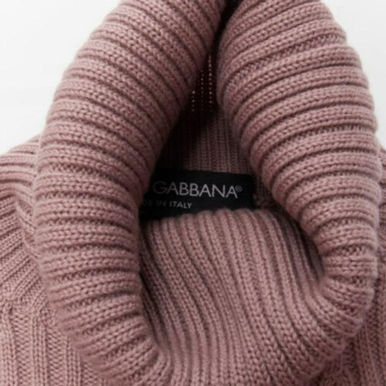 DOLCE GABBANA - Pull à col roulé côtelé rose mauve IT42 M en vente 2