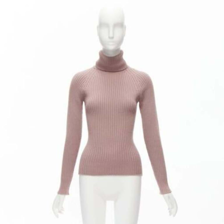 DOLCE GABBANA - Pull à col roulé côtelé rose mauve IT42 M en vente 3