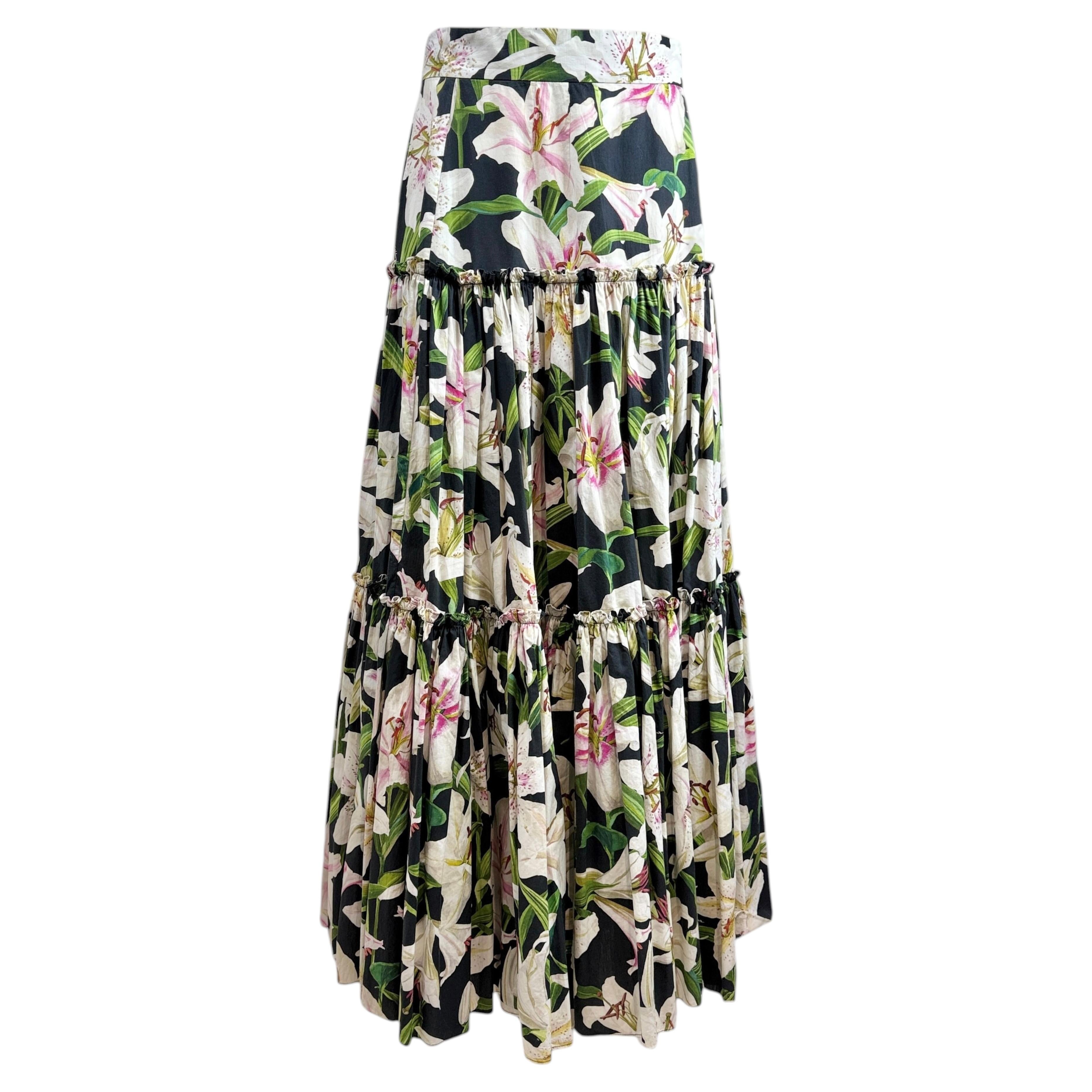 Dolce Gabbana maxi floral printed ruffled skirt