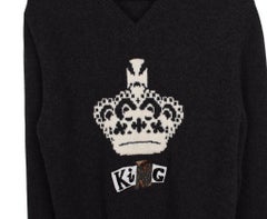 Dolce Gabbana Men Sweater V Neck „King“ Wool Size 50-M, S1574