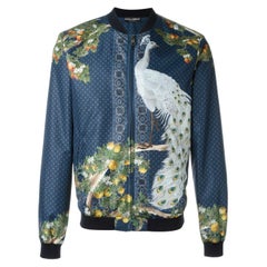 Dolce & Gabbana - Bomber da uomo in seta 100% con stampa pavone blu
