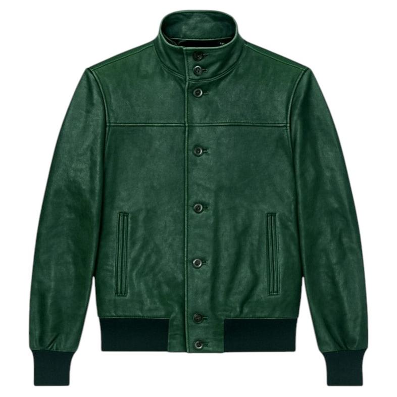 Dolce & Gabbana Men's Green Leather Bomber Jacket For Sale