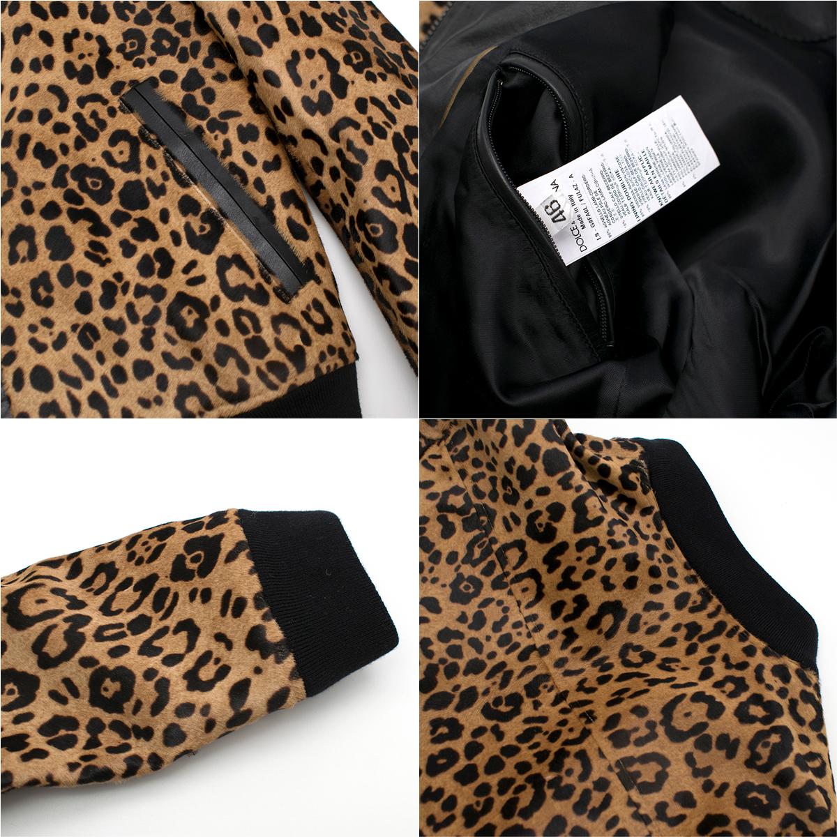 Dolce & Gabbana Men's Leopard Print Calf Hair Bomber Jacket SIZE 46 1