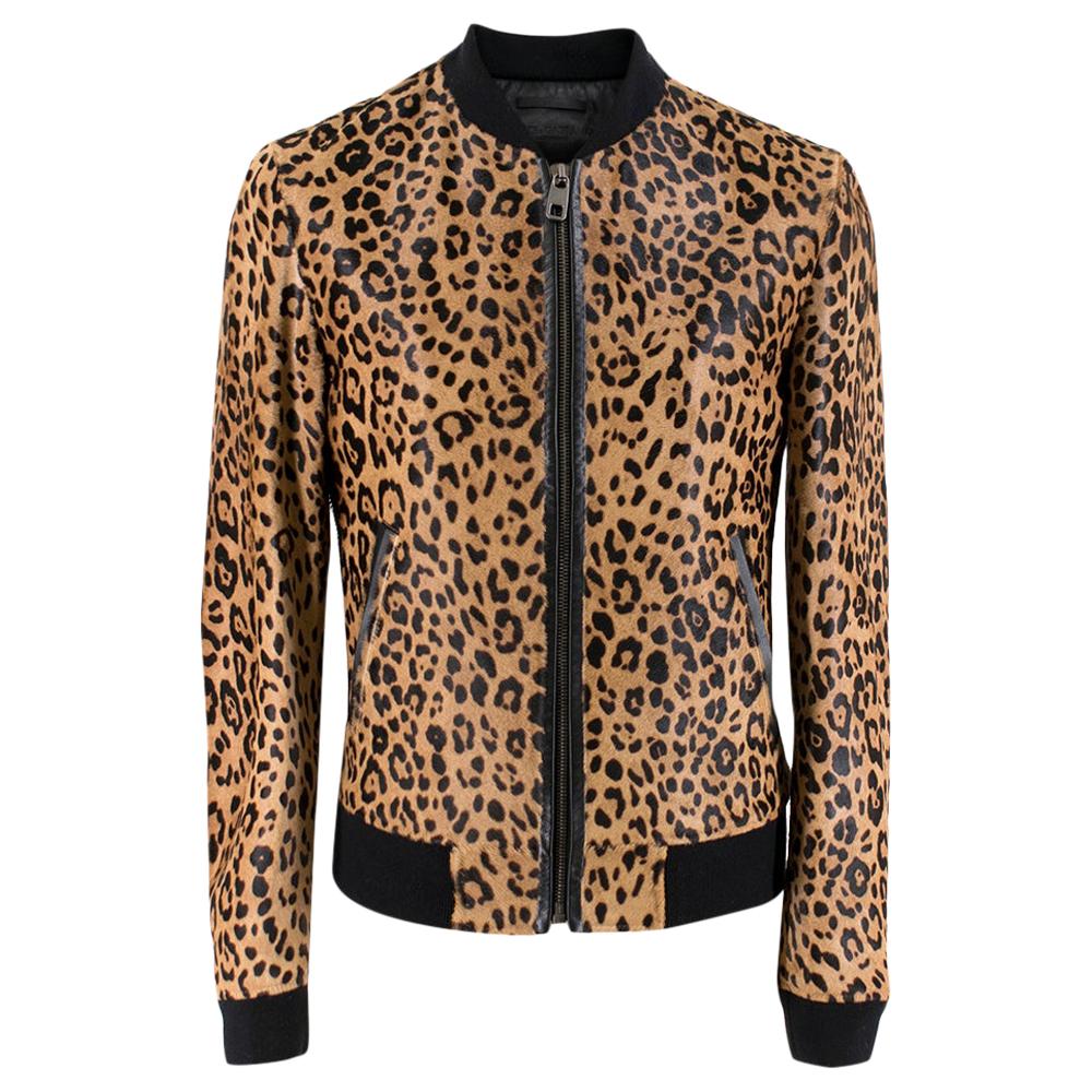 Dolce & Gabbana Men's Leopard Print Calf Hair Bomber Jacket SIZE 46