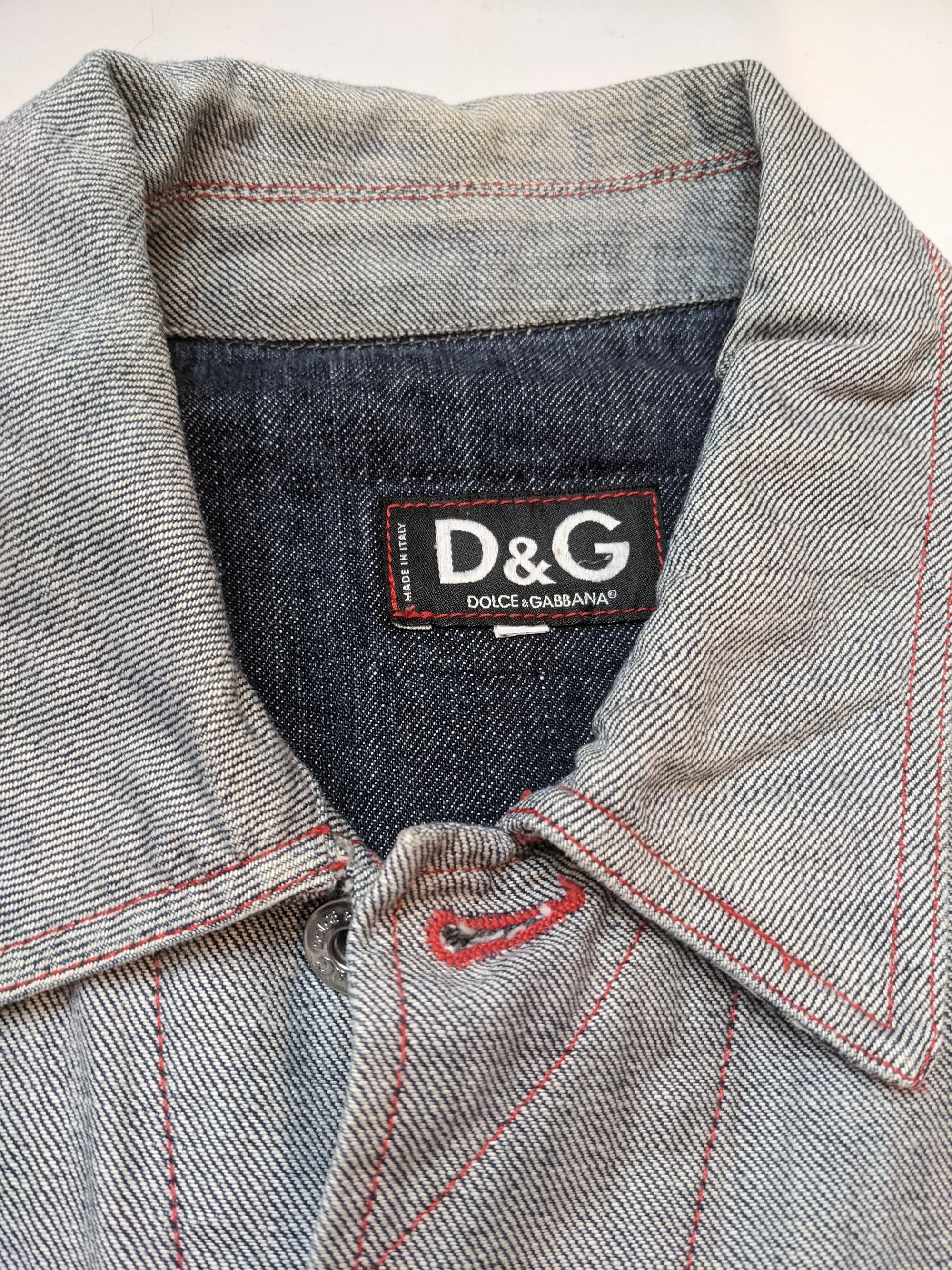 Dolce & Gabbana Mens Vintage D&G Two Tone Dark Denim Jean Jacket For Sale 1