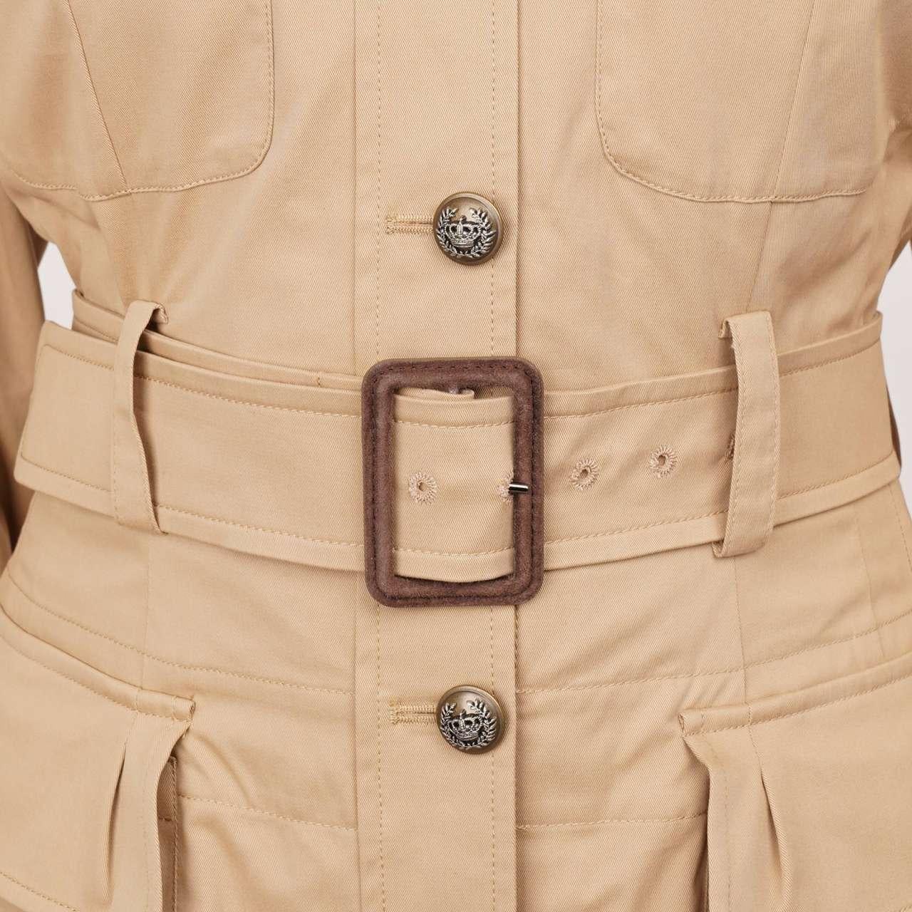 Women's Dolce & Gabbana Metal Crown Buttons Trench Coat Safari Jacket Beige IT 38 For Sale