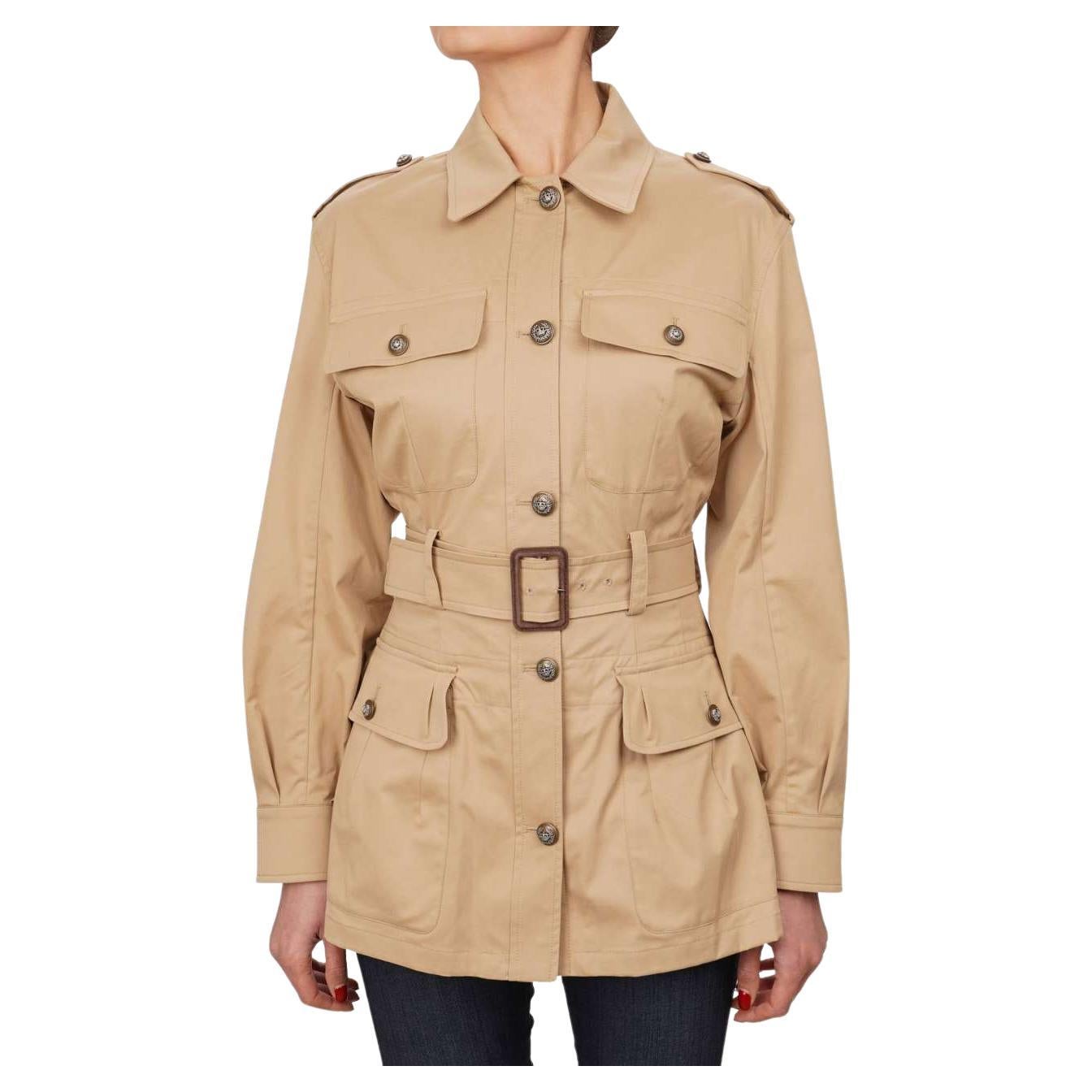 Dolce & Gabbana Metal Crown Buttons Trench Coat Safari Jacket Beige IT 38 For Sale