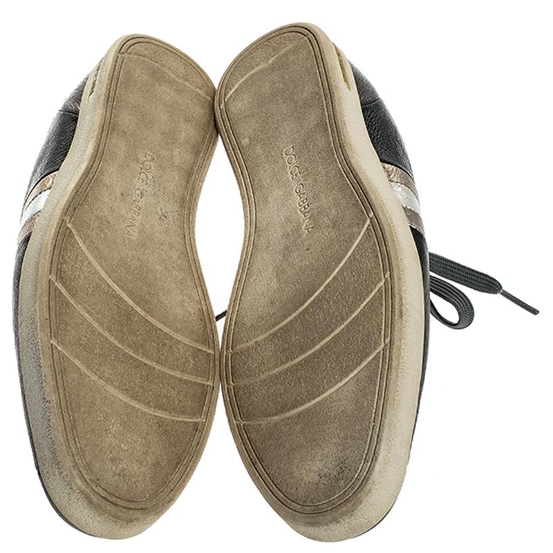 Dolce & Gabbana Zapatillas con cordones de rayas de cuero negro/gris metalizado Talla 40 2