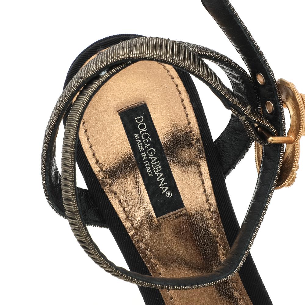 Dolce & Gabbana Metallic Black Lurex Fabric Devotion Ankle Strap Sandals Size 38 2