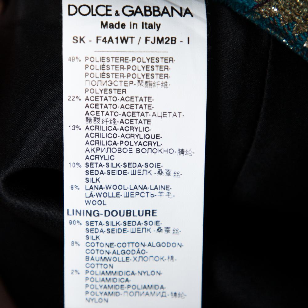 Dolce & Gabbana Metallic Blue/Gold Jacquard A-Line Skirt M In New Condition In Dubai, Al Qouz 2