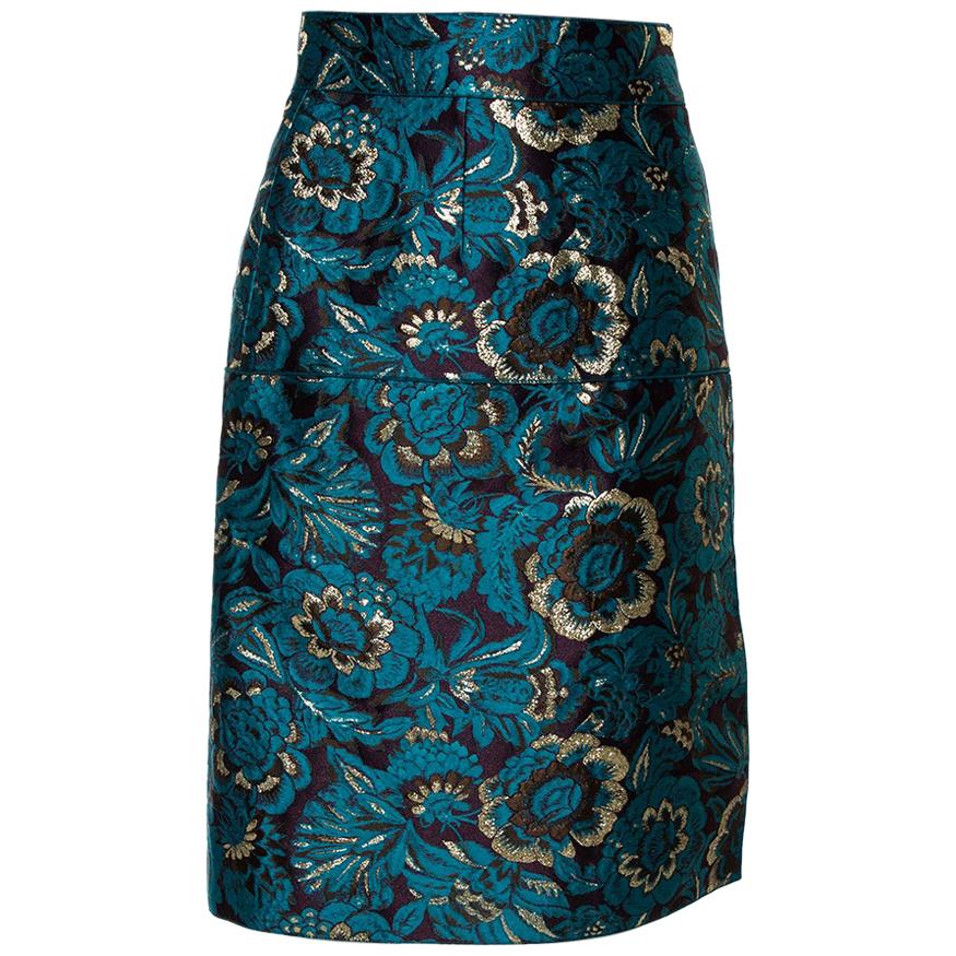 Dolce & Gabbana Metallic Blue/Gold Jacquard A-Line Skirt M