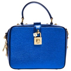 Dolce & Gabbana Metallic Blue Leather Rosaria Box Top Handle Bag