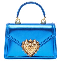 Dolce & Gabbana Metallic Blue Leather Small Devotion Top Handle Bag