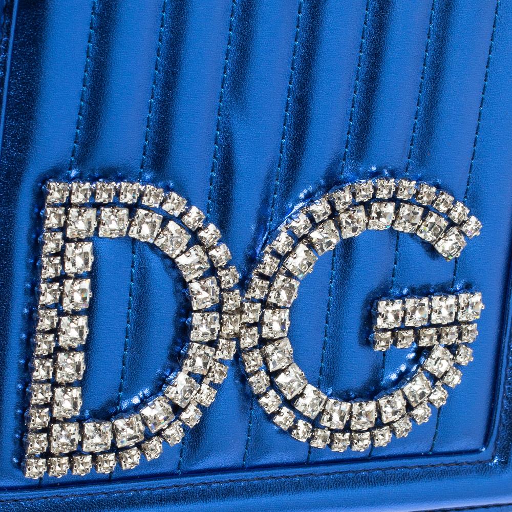 Dolce & Gabbana Metallic Blue Quiltted Leather DG Girls Crystal Shoulder Bag 5