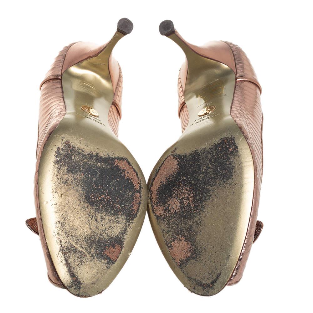 Dolce & Gabbana Metallic Bronze Python Embossed Leather Peep Toe Pumps Size 41 For Sale 3