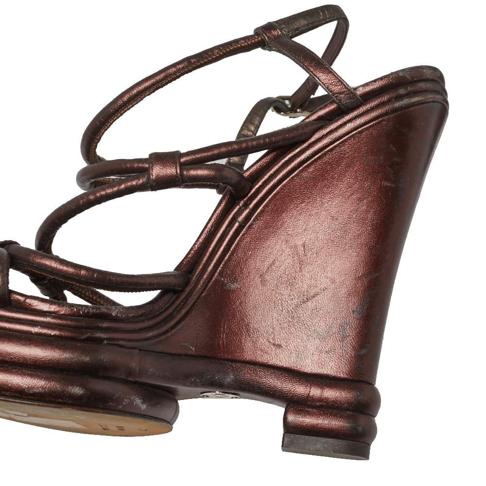 Dolce & Gabbana Metallic Brown Leather Strappy Wedge Sandals Size 40 For Sale 5