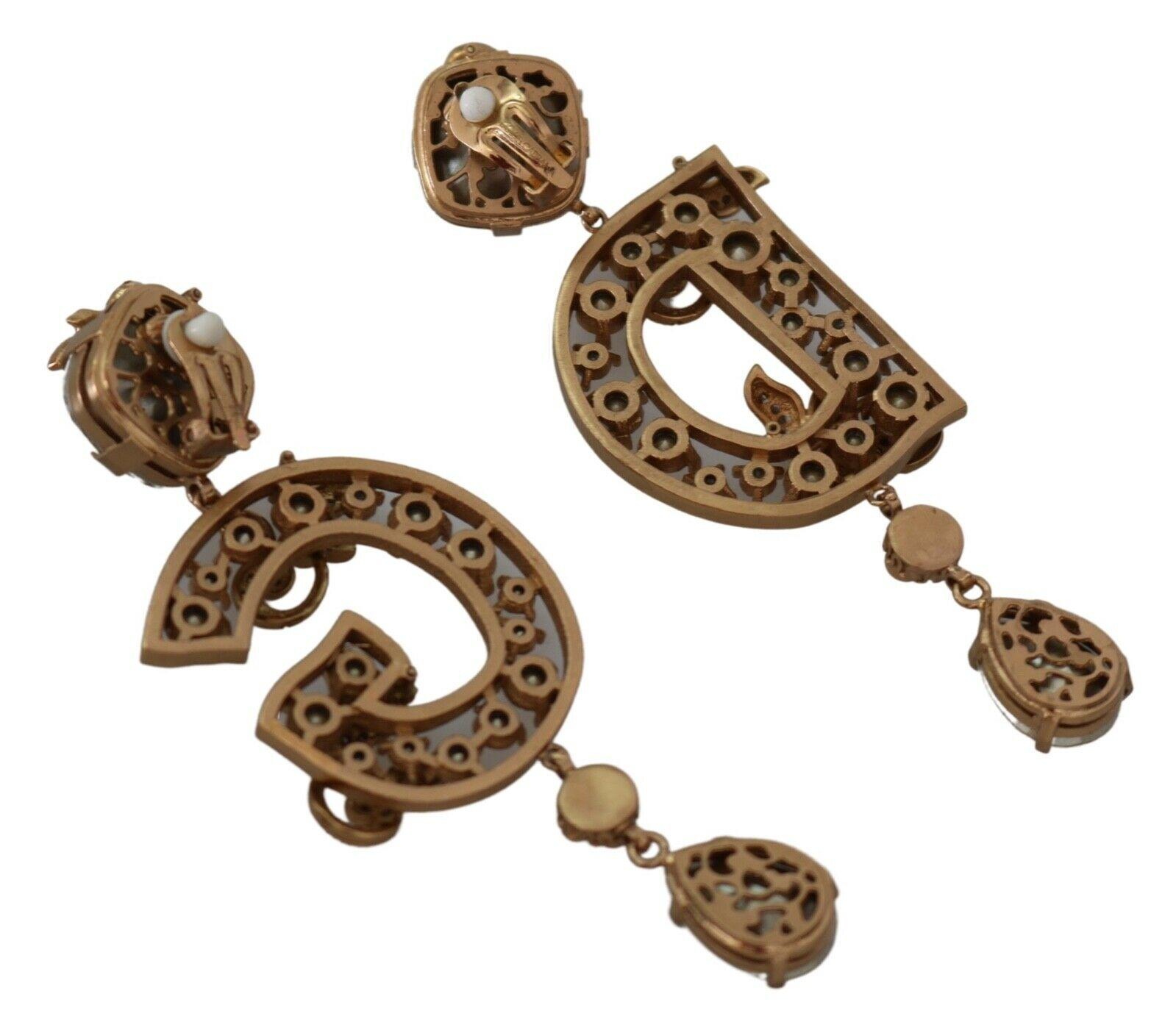 Women's Dolce & Gabbana Metallic Crystal DG Clip-on Drop Earrings Gold Brass Metal