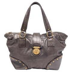 Dolce & Gabbana Metallic Dark Grey Leather Studded Tote