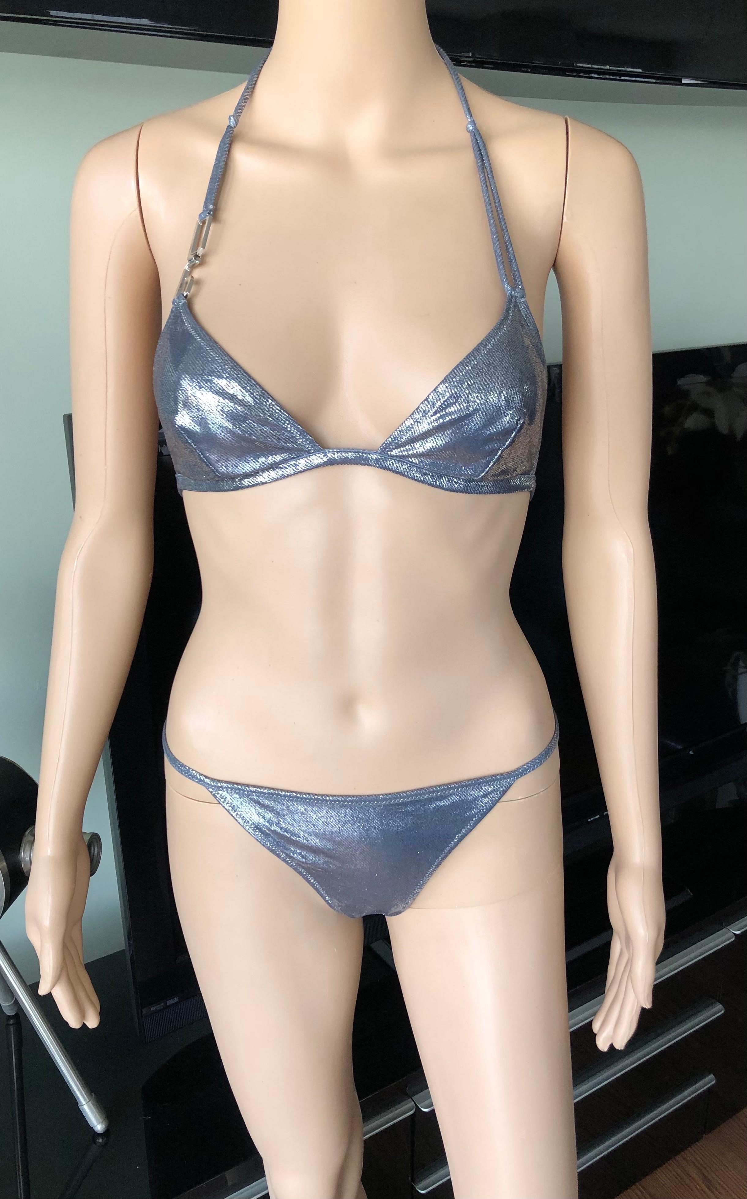 Dolce & Gabbana Metallic verschönert Bikini Bademode Badeanzug (Grau)