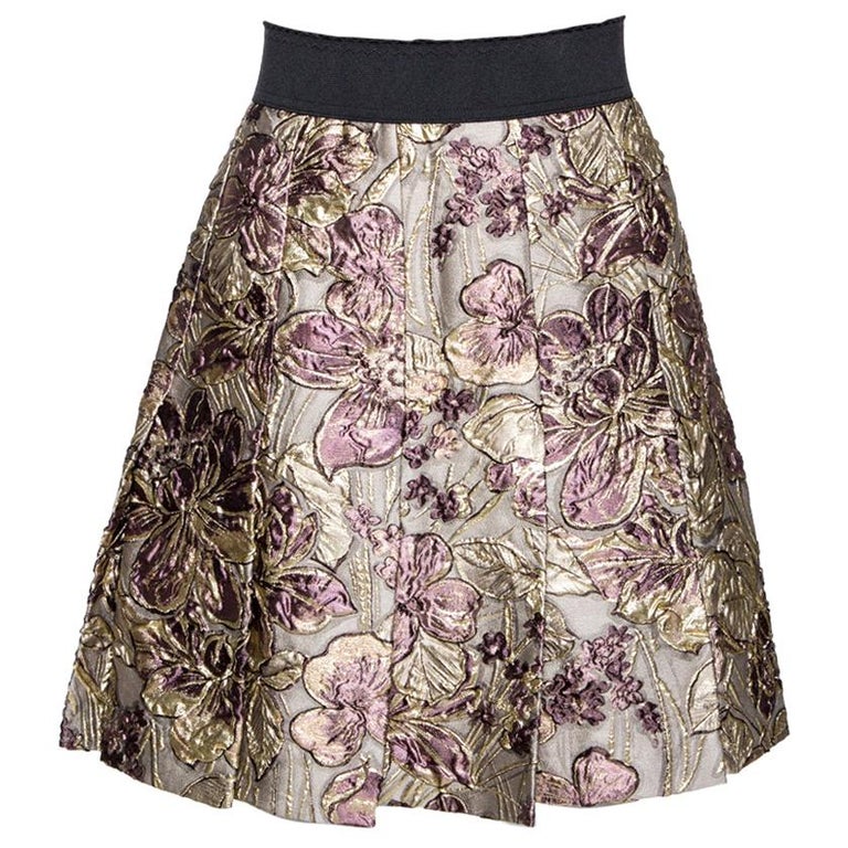 Dolce & Gabbana Blue Floral Jacquard Tasseled Mini Skirt