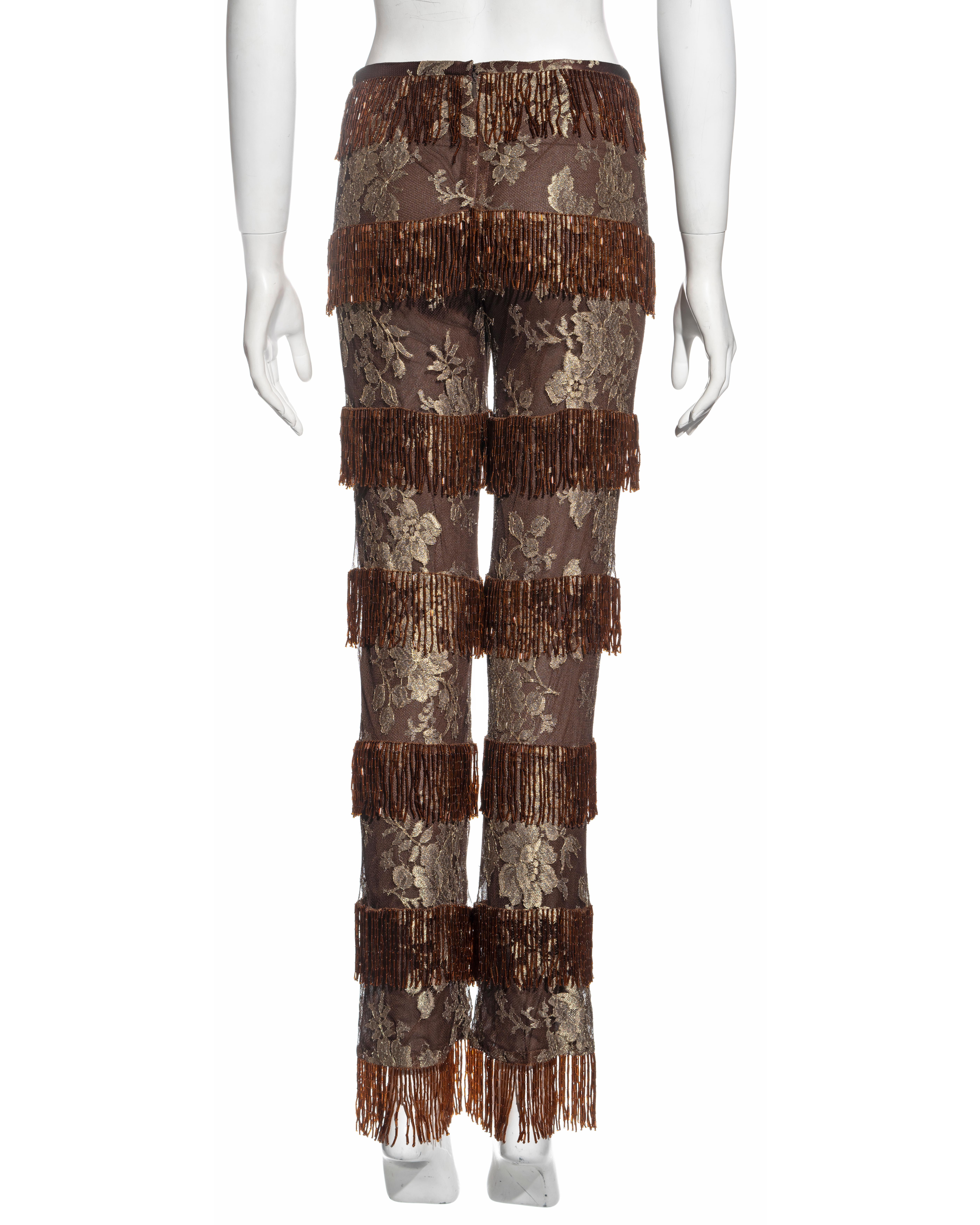 Black Dolce & Gabbana metallic gold and copper lace beaded fringe pants, ss 2000 For Sale