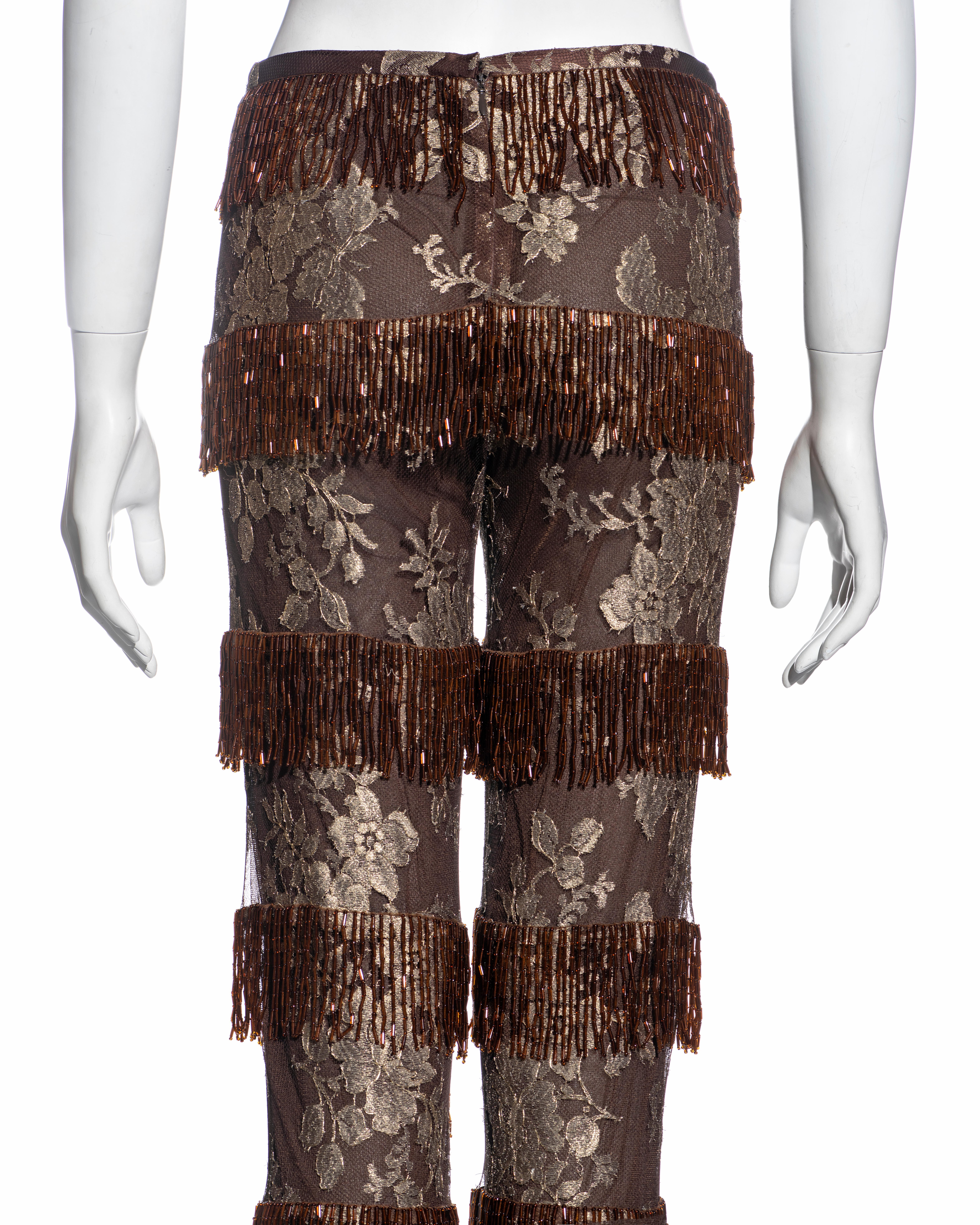 Dolce & Gabbana metallic gold and copper lace beaded fringe pants, ss 2000 In Good Condition For Sale In London, GB