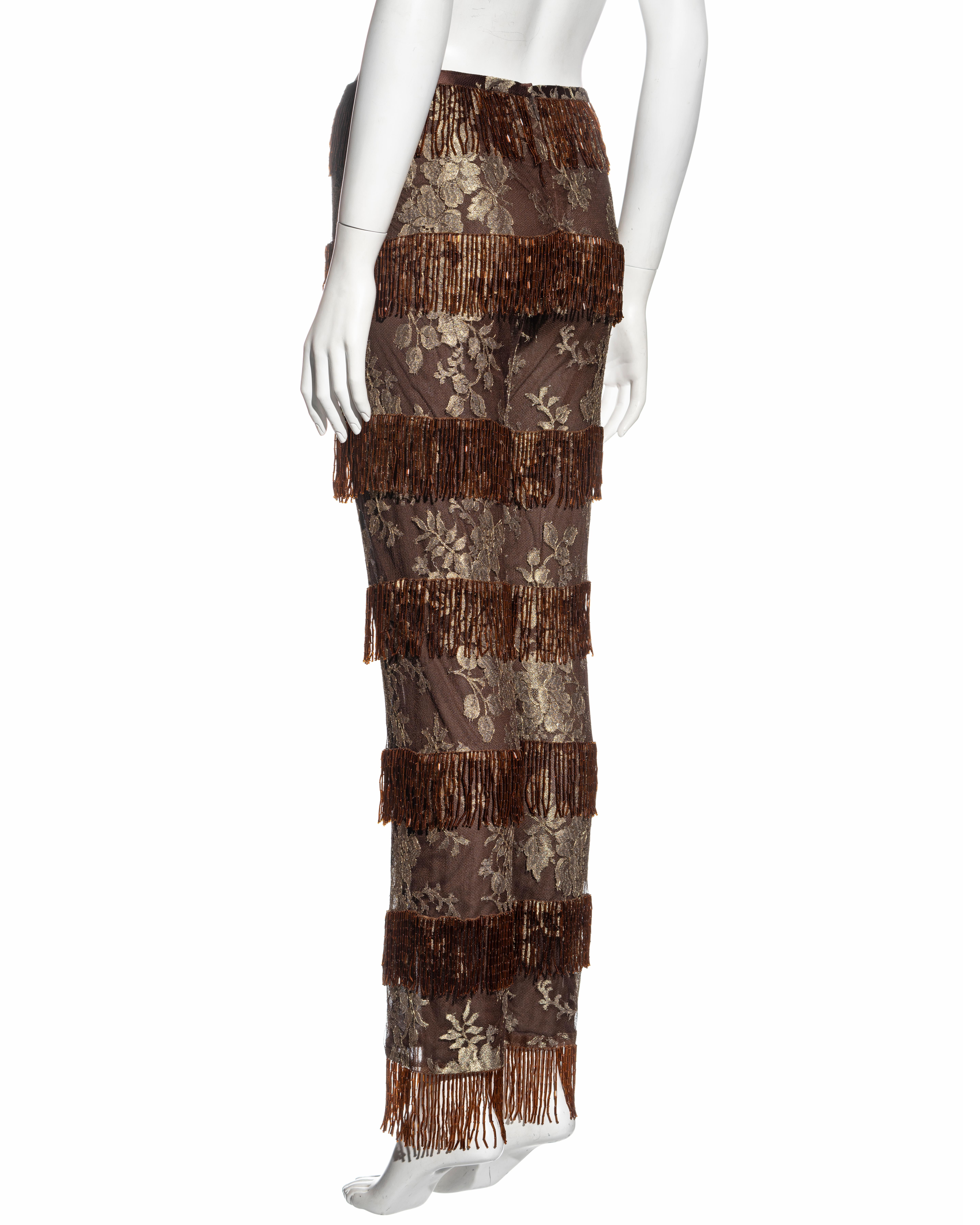 Women's Dolce & Gabbana metallic gold and copper lace beaded fringe pants, ss 2000 For Sale