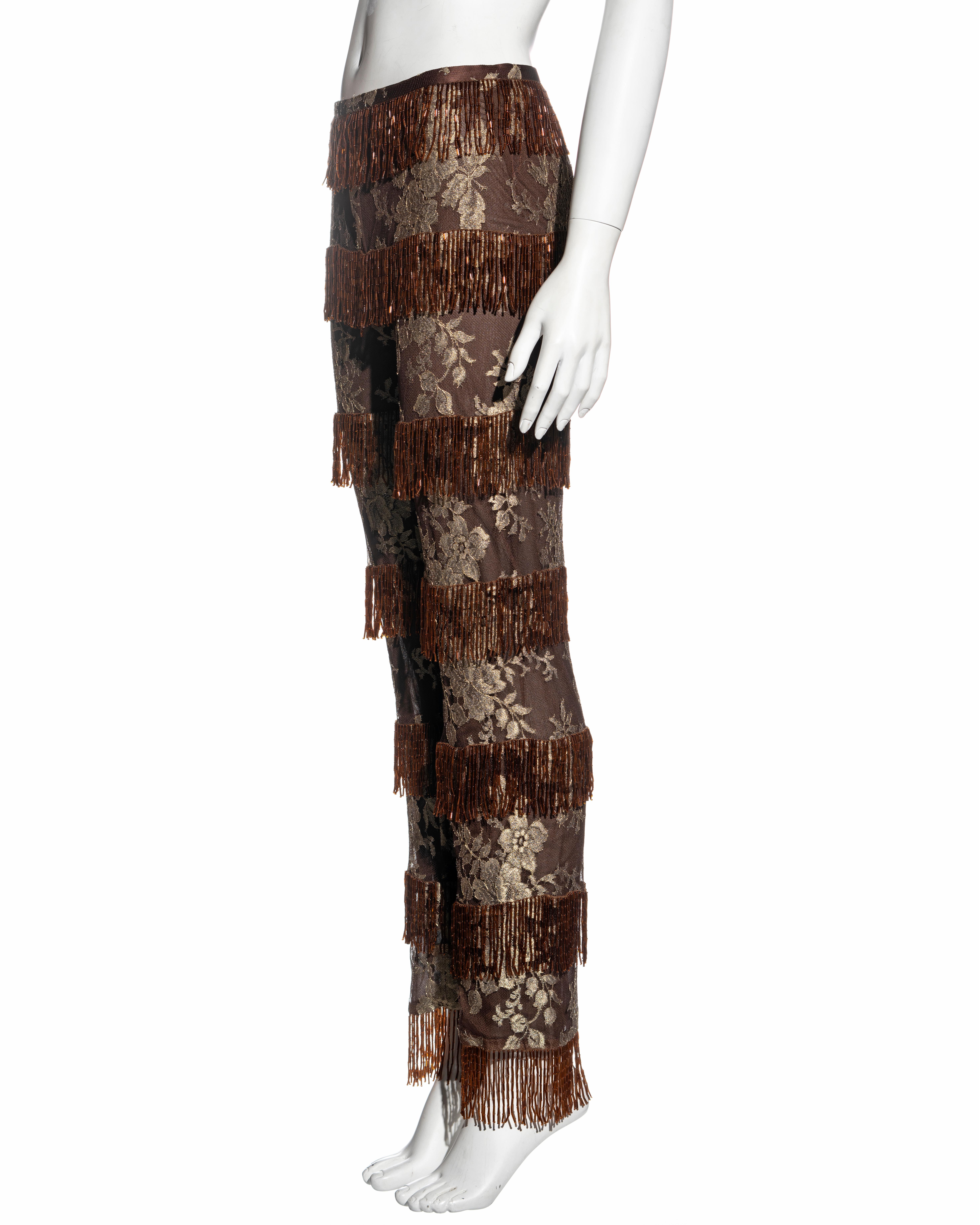Dolce & Gabbana metallic gold and copper lace beaded fringe pants, ss 2000 For Sale 1