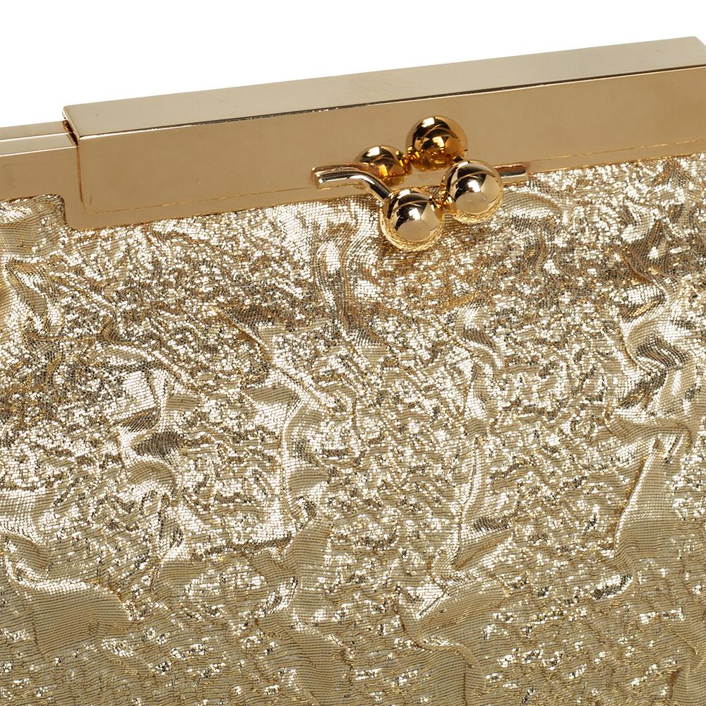 Women's Dolce & Gabbana Metallic Gold Brocade Fabric Sara Frame Bag