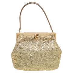 Dolce & Gabbana Metallic Gold Brocade Fabric Sara Frame Bag