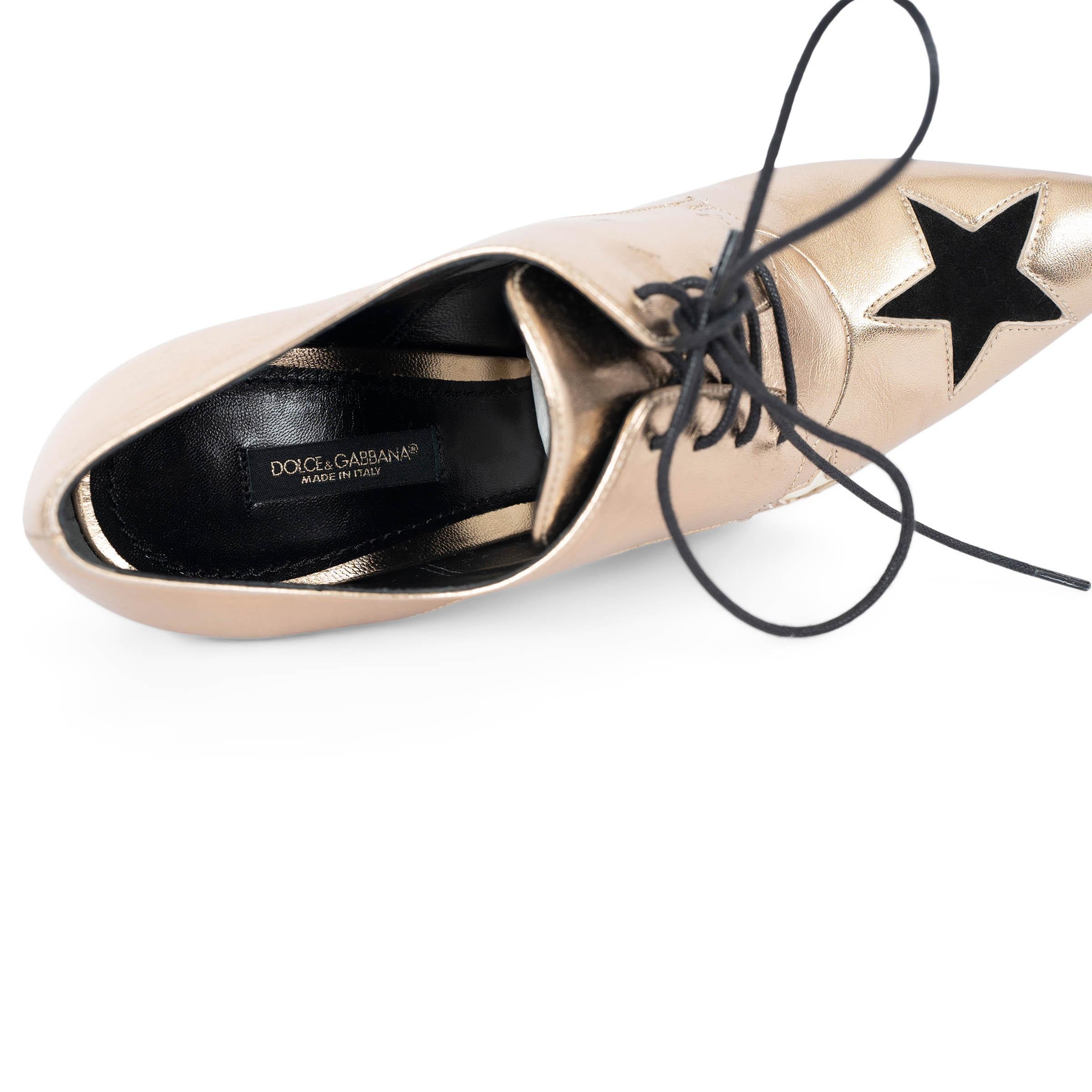 DOLCE & GABBANA metallic gold leather 2011 STAR BOOTIES Boots Shoes 37.5 For Sale 1