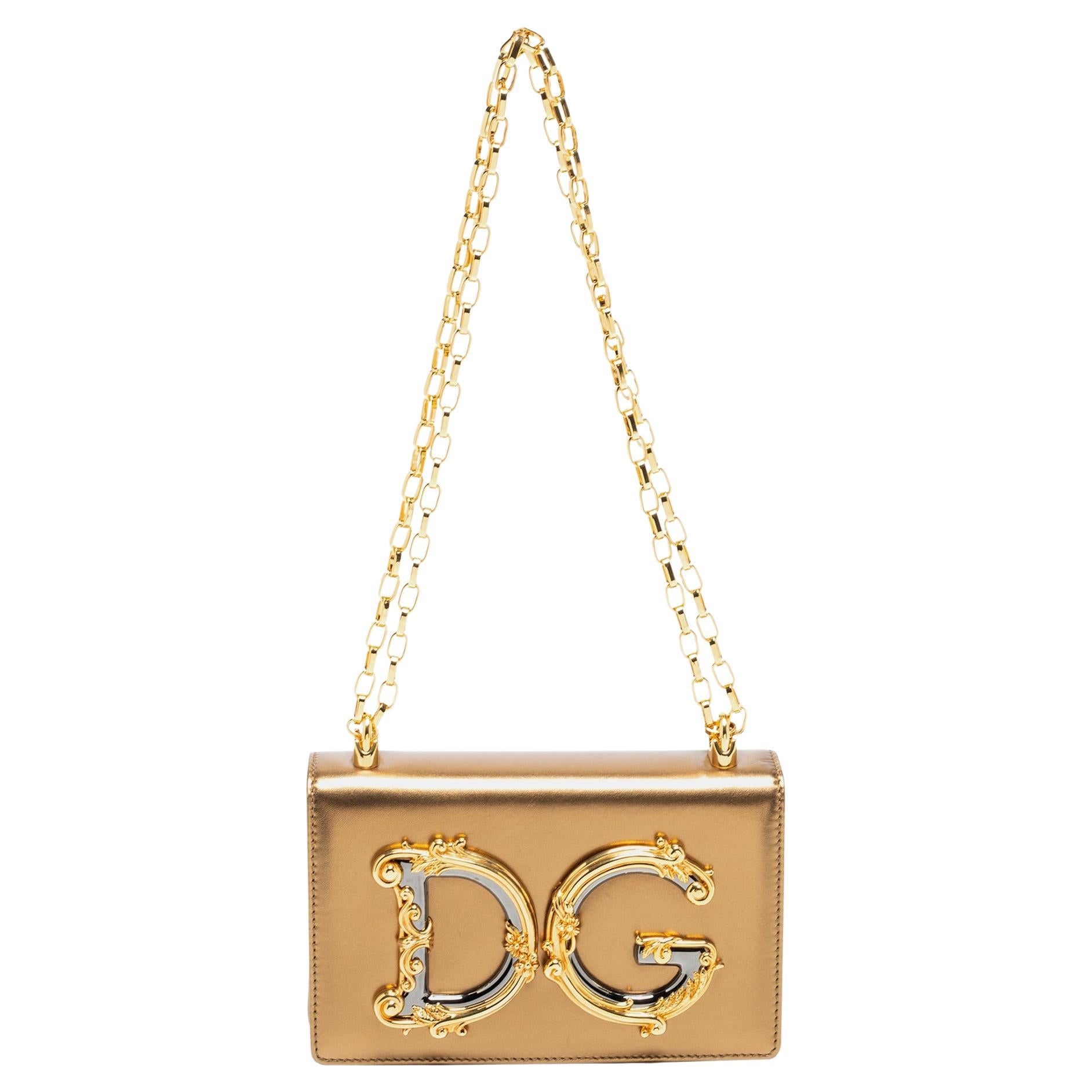 Dolce & Gabbana Metallic Gold Leather DG Girls Shoulder Bag