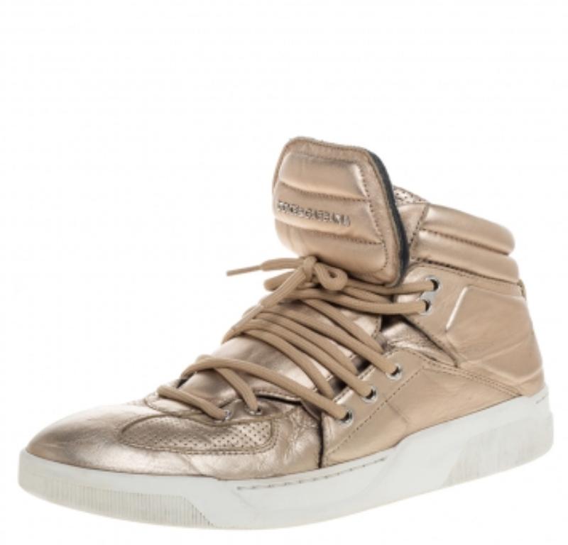 Oro Dolce & Gabbana Metallic Gold Leather Flag High Top Sneakers Size 43 in vendita