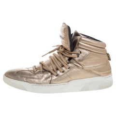 Dolce & Gabbana Metallic Gold Leather Flag High Top Sneakers Size 43