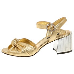 Dolce & Gabbana Metallic Gold Leather Heel Ankle Strap Sandals  Size 36.5