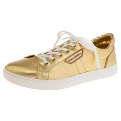 Dolce & Gabbana Metallic Gold Leather Lace Up Sneakers Size 41.5