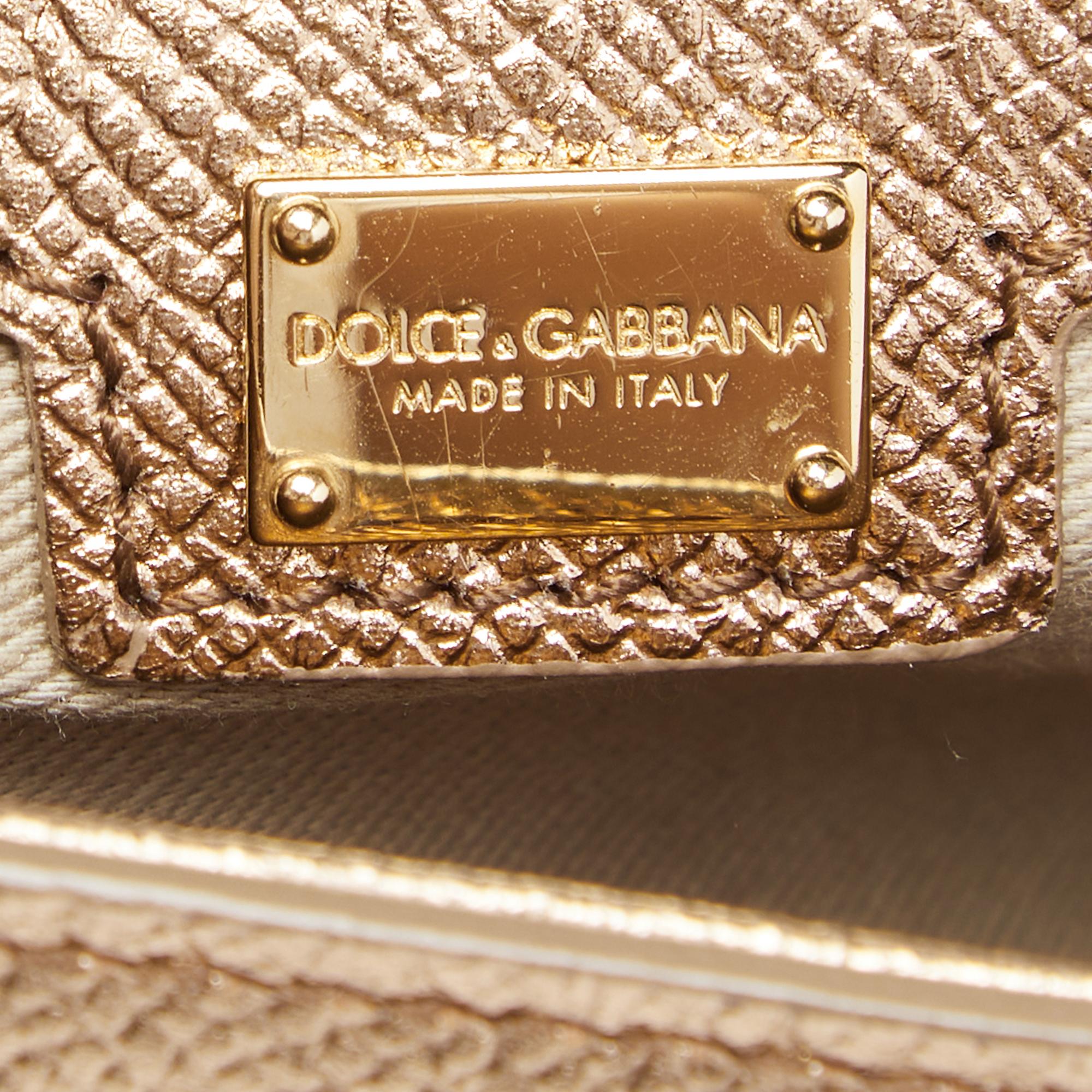 Dolce & Gabbana Metallic Gold Leather Medium Miss Sicily Top Handle Bag 4