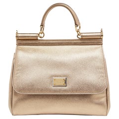 Dolce & Gabbana Metallic Gold Leather Medium Miss Sicily Top Handle Bag