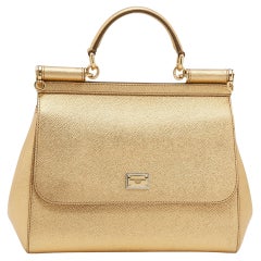 Dolce & Gabbana Metallic Gold Leather Medium Miss Sicily Top Handle Bag