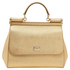Dolce & Gabbana Metallic Gold Leder Medium Miss Sicily Henkeltasche mit Griff oben