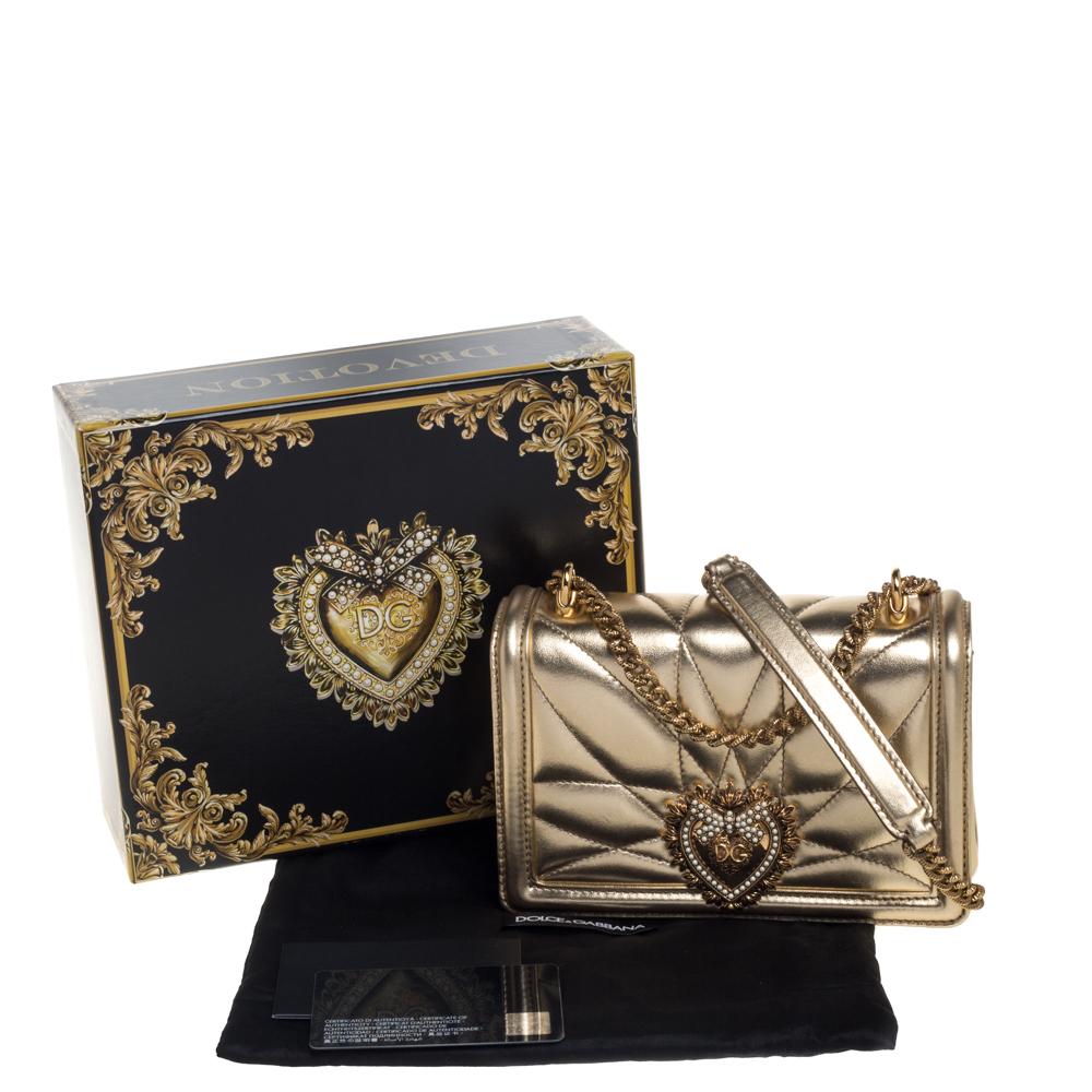 Dolce & Gabbana Metallic Gold Leather Mini Devotion Chain Shoulder Bag 6
