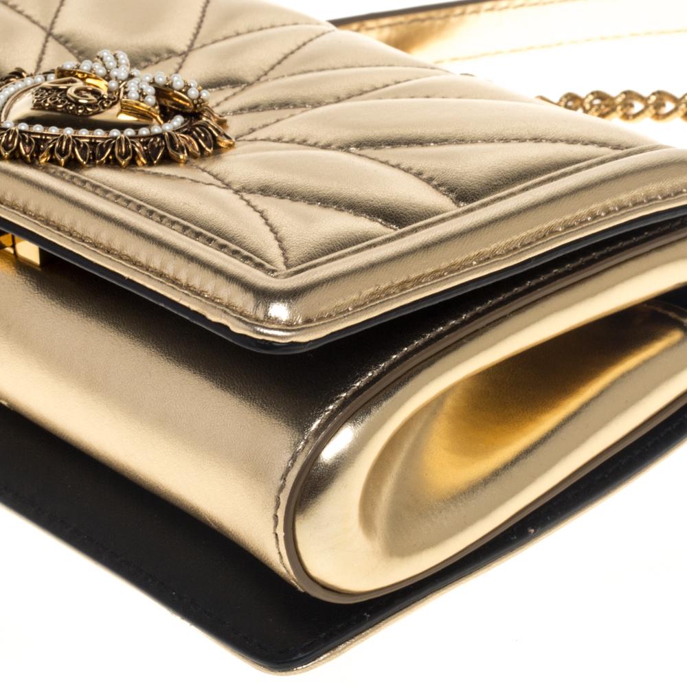 Dolce & Gabbana Metallic Gold Leather Mini Devotion Chain Shoulder Bag 2