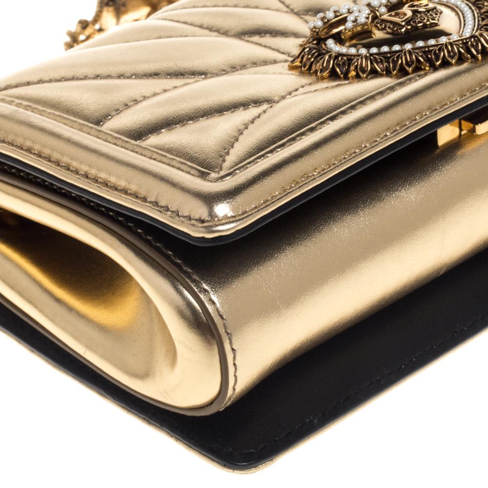 Dolce & Gabbana Metallic Gold Leather Mini Devotion Chain Shoulder Bag 3