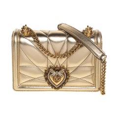 Dolce & Gabbana Metallic Gold Leather Mini Devotion Chain Shoulder Bag