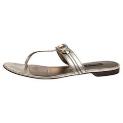 Dolce & Gabbana Metallic Gold Leather Thong Slide Sandals Size 40