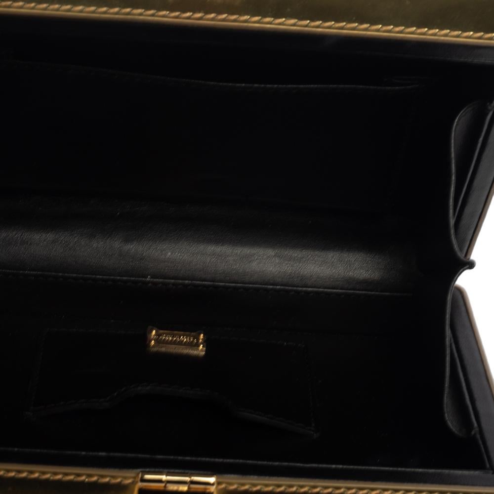 Dolce & Gabbana Metallic Gold Patent Leather Box Clutch In Good Condition In Dubai, Al Qouz 2