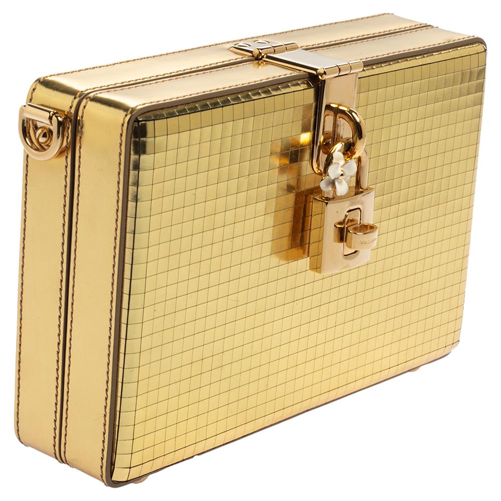 Dolce & Gabbana Metallic Gold Patent Leather Box Clutch 1
